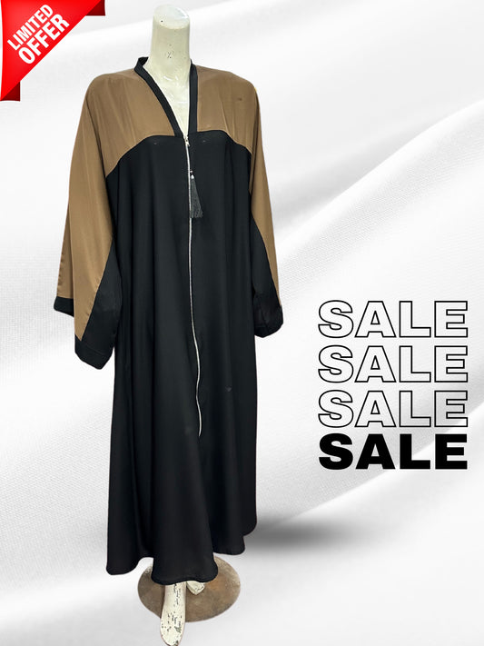 Beige & Black Zip Abaya